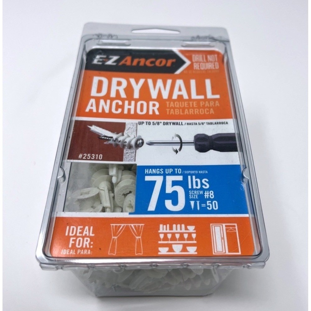 E-Z Ancor #25310 - Twist-N-Lock 75 lb. Self-Driving Drywall Anchor 50pc NIP 5/8"